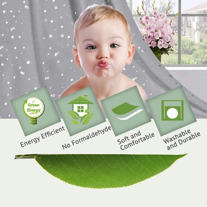 Blackout Star Curtains for Kids Room Boys Girls Twinkle Silver Stars Thermal Insulated Cute Thick Soft Curtain Drapes, Grommet Top, 1 Panel, 52" W X 63" L, Grey