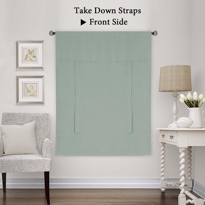 Blackout Curtains-Tie up Shade for Window Thermal Insulated Room Darkening Rod Pocket Curtains for Kitchen (Rod Pocket Panel, 42 Inches W X 63 Inches L，Light Sage)