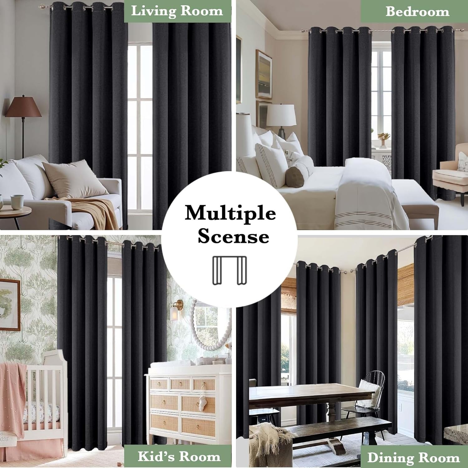 Total Black Blackout Curtains 63 Inch Length 2 Panels for Bedroom Living Room, Solid Thermal Insulated Soundproof Energy Saving Grommet Widow Treatment Curtain Blackout Drapes, 40"Wx63"L, Black
