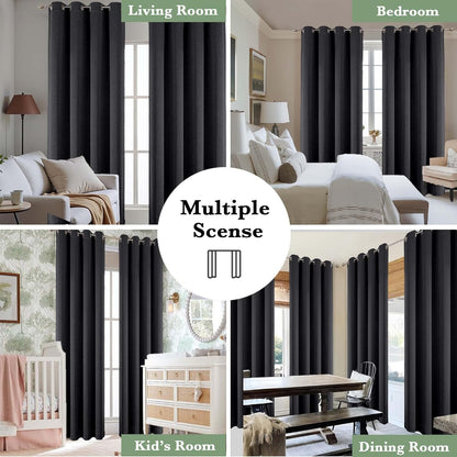 Total Black Blackout Curtains 63 Inch Length 2 Panels for Bedroom Living Room, Solid Thermal Insulated Soundproof Energy Saving Grommet Widow Treatment Curtain Blackout Drapes, 40"Wx63"L, Black