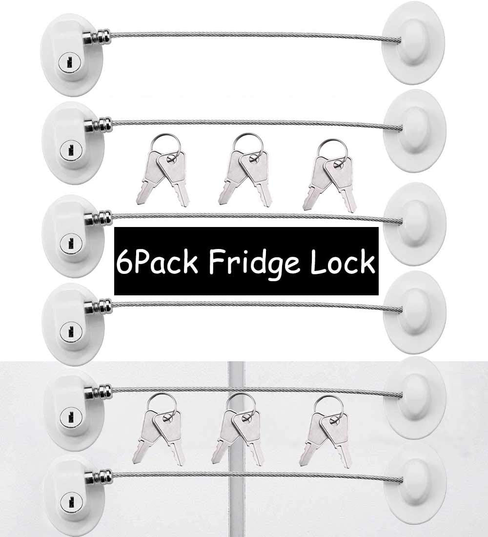 6 Pack Refrigerator Locks with 12 Keys,Child Safety Fridge,Refrigerator Lock Combination,Mini Fridge,File Drawer,Toilet Seat Lock with Strong Adhesive (White)