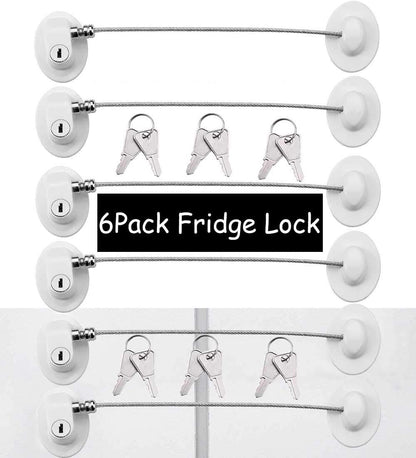 6 Pack Refrigerator Locks with 12 Keys,Child Safety Fridge,Refrigerator Lock Combination,Mini Fridge,File Drawer,Toilet Seat Lock with Strong Adhesive (White)