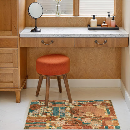 Area Rug 2X3 Doormat, Machine Washable Low Pile Rugs, Small Floral Patchwork Retro Chenille Entryway Mat for Entrance, Hallway, Kitchen and Corridor, Rose Red