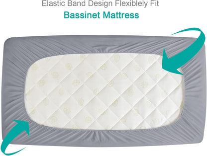 Bassinet Mattress Pad Cover, Waterproof, Fit for All Mainstream Bassinet - Rectangle,Oval,Hourglass, 2 Pack, Ultra Soft Microfiber Surface, Washer & Dryer, Grey and Navy