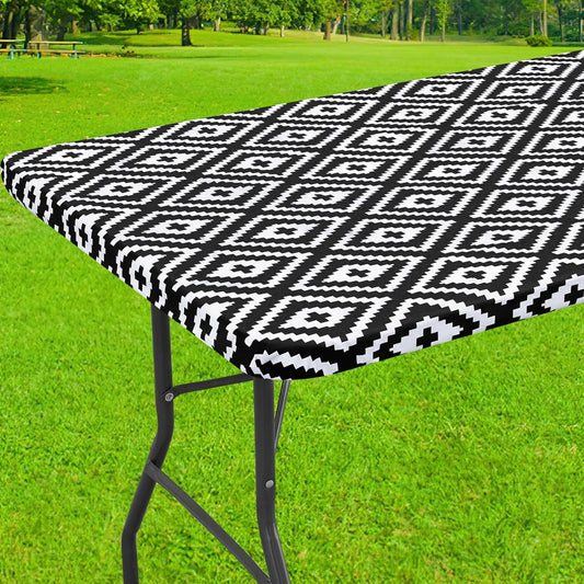 Rectangle Picnic Table Cloth, Waterproof Elastic Fitted Outdoor Tablecloths for 6 Foot Tables, Wipeable Flannel Backed Vinyl Table Cover for Camping, Dining and Indoor (30"X72", Black)