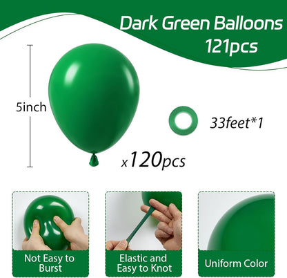 120Pcs 5 Inch Dark Green Balloons, Small Forest Green Latex Balloons for Christmas Jungle Football Tropical Safari Birthday Party Decorations