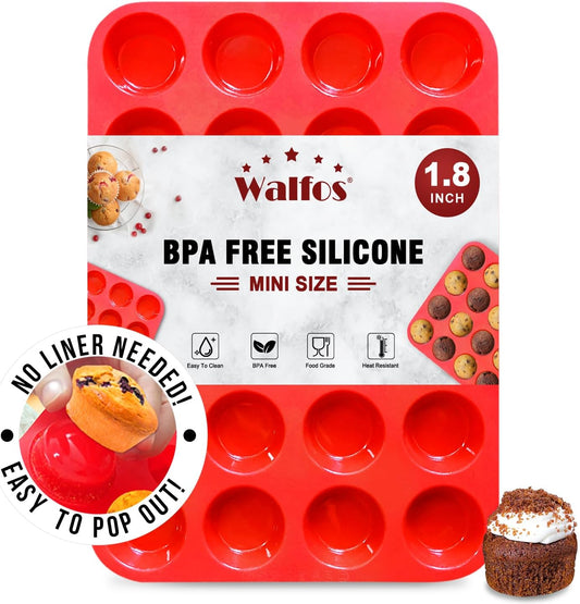 Mini Silicone Muffin Pan - 24 Cups, BPA Free and Dishwasher Safe, Non-Stick Silicone Cupcake Baking Pan, Great for Making Muffin Cakes, Tart, Bread