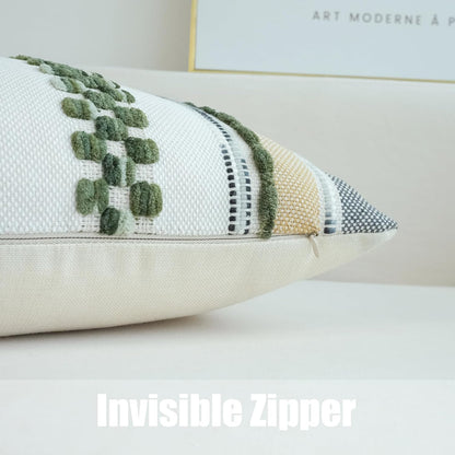 Pack of 2 Boho Throw Pillow Covers Accent Striped Pillowcovers Farmhouse Decorative Cushion Case Home Decor 18 X 18 Inch Dark Green