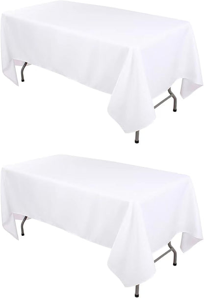 60 X102 Inch White Rectangle Table Cloths 2 Packs Polyester Tablecloths High Density Washable Fabric Table Cover for 6 Foot Tables Wrinkle Resistant Tablecloth for Wedding Buffet Banquet Party