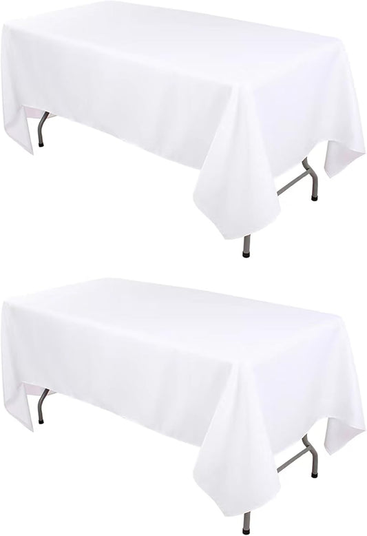 60 X102 Inch White Rectangle Table Cloths 2 Packs Polyester Tablecloths High Density Washable Fabric Table Cover for 6 Foot Tables Wrinkle Resistant Tablecloth for Wedding Buffet Banquet Party