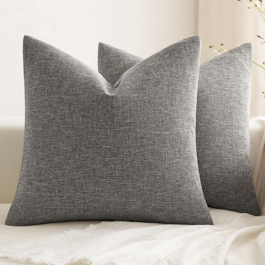 Pack of 2 Decorative Farmhouse Linen Pillow Covers Rustic Boho Accent Outdoor Couch Throw Pillow Covers for Cushion Bed Sofa Living Room Home Decor 18X18 Inch Grey