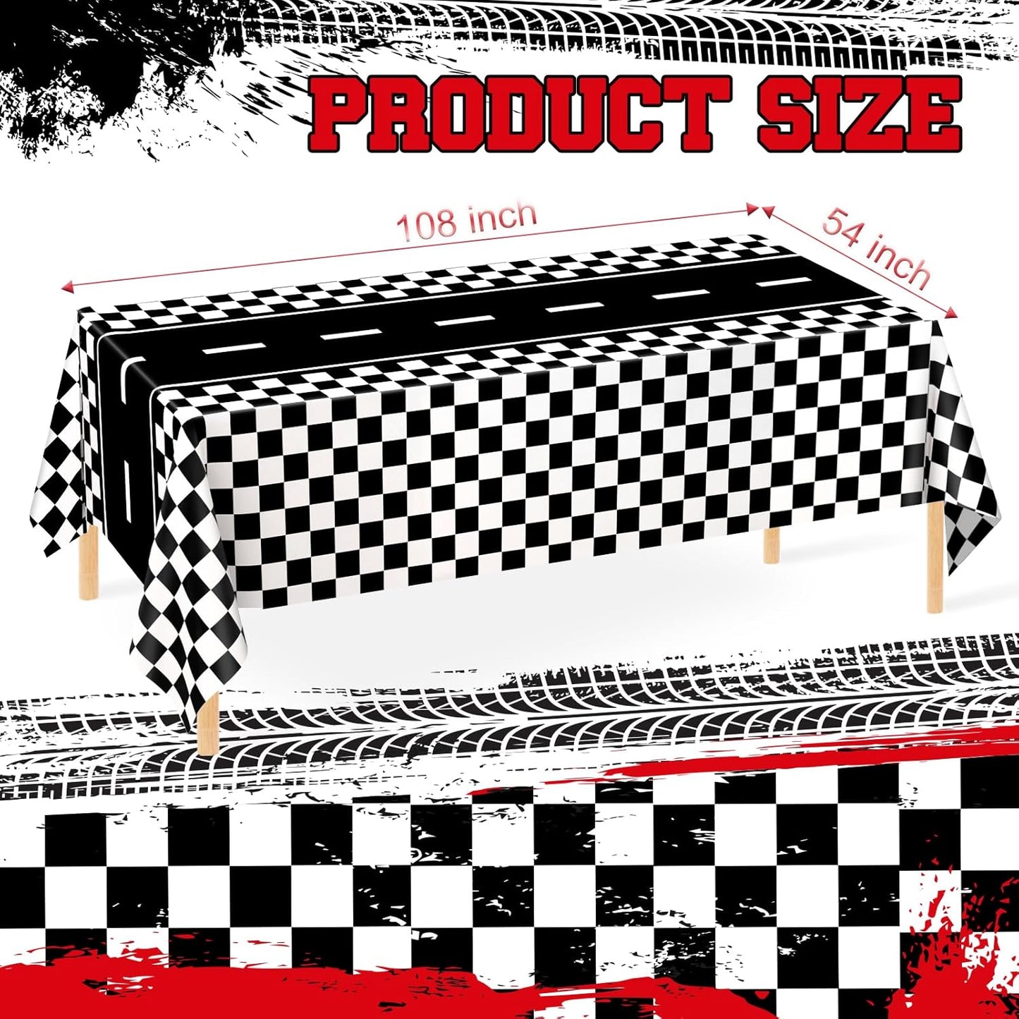 2 Pack Race Car Table Cloth Black and White Gingham Tablecloths Disposable Plastic Buffalo Check Tablecloth Checkered Flag Covers for Birthday, Outdoor Picnic, Birthday, Camping 54 × 108 Inch