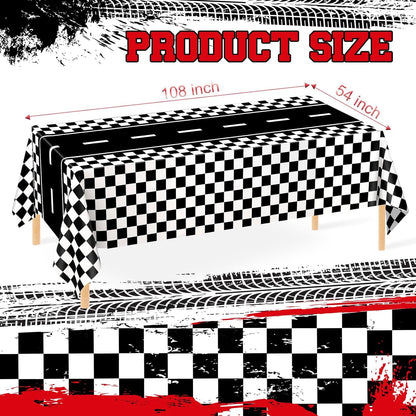 2 Pack Race Car Table Cloth Black and White Gingham Tablecloths Disposable Plastic Buffalo Check Tablecloth Checkered Flag Covers for Birthday, Outdoor Picnic, Birthday, Camping 54 × 108 Inch