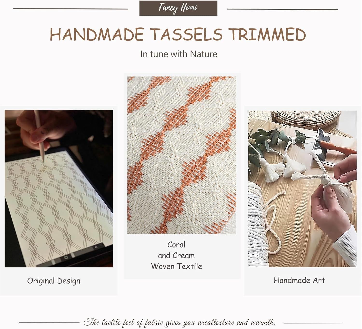 Set of 2 Boho Coral Lumbar Decorative Throw Pillow Cover 12X20 Inch for Couch Bed Sofa Chair, Modern Organic Farmhouse Home Decor, Cotton Cute Accent Rectangle Cushion Case with Tassels