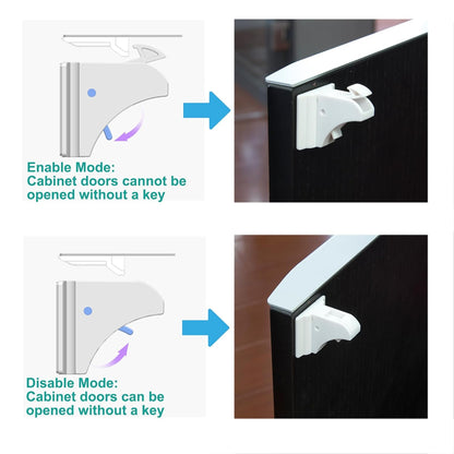 Magnetic Drawer Locks for Baby Proofing, Child Safety Magnet Cabinet Lock, Safety First Adhesive Magnetic Locks for Cupboard and Pantry Door (4Locks + 1Key)