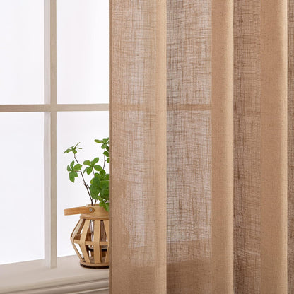 Brown Thick Linen Curtains 84 Inch Length for Bedroom Living Room, Linen Textured Window Drapes Semi Sheer Light Filtering Grommet Top Burlap Look, 2 Panels, Width 38 X Length 84 Inches