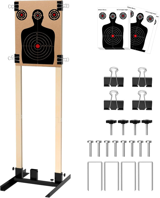 Shooting Target Stand Base with Wooden Board- for Paper Target Sheet Archery Cardboard Targets, Target Holder with Adjustable Base - H Shape - USPSA/IPSC - IDPA Practice