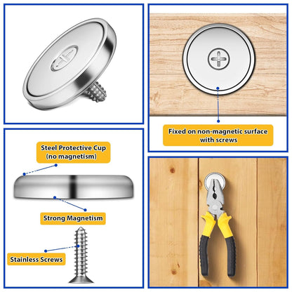 8-Pack Neodymium Cup Magnets with 100 LBS Pull Force, Countersunk Hole, Industrial Strength, 1.26" Diameter x 0.2" Height, Screws Included