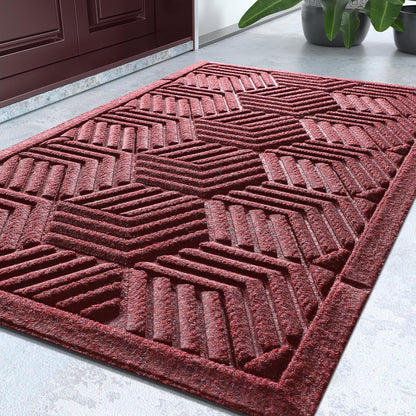 Door Mat outside Entrance, 29.5X17 Inch, All-Season Indoor Outdoor Welcome Mat, Heavy Duty Natural Rubber, Non-Slip, Resist Dirt, Stain and Fade Resistant, Low Profile, Easy Clean Patio, Red