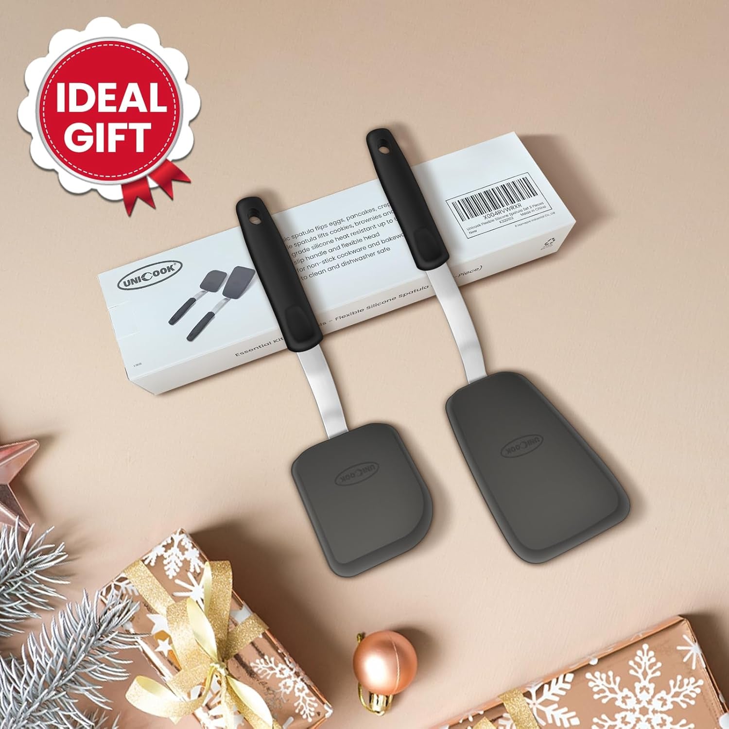 2-Piece Small Silicone Spatula Set, Heat-Resistant Kitchen Spatula Turner Set for Nonstick Cookware, Flexible Kitchen Utensils for Flipping Eggs, Pancakes, or Lifting Cookies and Brownies