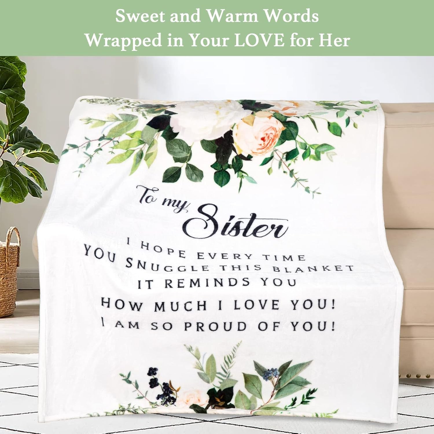 Sister Blanket Soft Throw Blanket 60"X50" White, Sister Birthday from Sister Brother Warm and Comfy