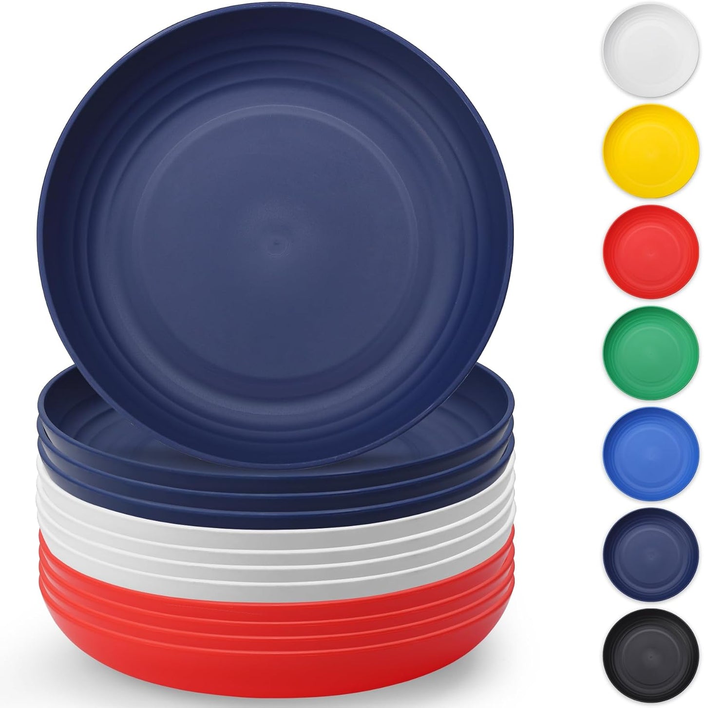 Set of 12 Reusable 9" Plastic Plates in FR Color – Durable and Lightweight Dinnerware for Home, Kids, and Outdoor Activities