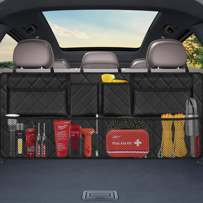 Car Trunk Organizer, Large Capacity Backseat Trunk Organizer (42"*18"), Collapsible Car Storage Bag with 8 Pockets, Suv/Mpv/Truck - Black