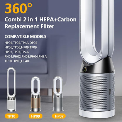 360° Combi 2-IN-1 HEPA + Carbon Filter for Dyson TP09 TP07 TP06 TP04 TP10 TP4A TP7A HP04 HP06 HP07 HP09 HP10 HP4A HP7A PH01 PH02 PH03 PH04 PH3A DP04 Air Purifier, #965432-01