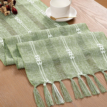 Farmhouse Table Runner 48 Inches Macrame Woven Coffee Table Runner Cotton Rustic Fall Thanksgivingtable Runner with Tassels for Boho Home Decor Dining Living Room 13X48 Inches Sage Green
