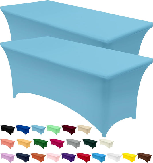 Spandex Tablecloth 2 Pack [6FT, Blue Mist] Tight, Fitted, Washable and Wrinkle Resistant Stretch Rectangular Patio Table Cover for Event, Wedding, Banquet & Parties [72Lx30Wx30H Inch]