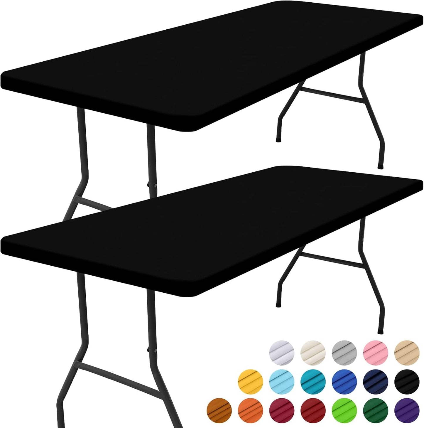 2-Pack Waterproof Elastic Fitted Rectangle Picnic Tablecloths, Washable Polyester Covers for Indoor and Outdoor Use (Black, 30" x 72")