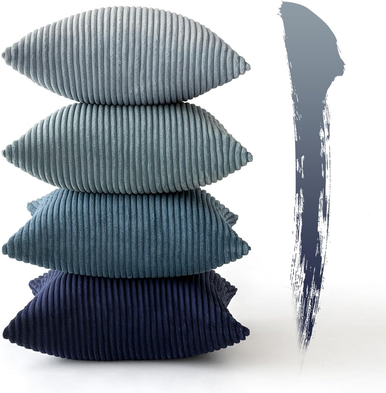 Set of 4 Summer Throw Pillow Covers 18x18 Inches - Western Neutral Decorative Cushions in Soft Boho Farmhouse Modern Coastal Design for Couch, Bed, and Living Room - Dark Blue Navy Collection