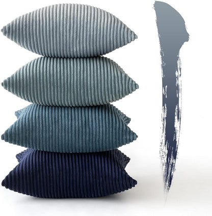 Set of 4 Summer Throw Pillow Covers 18x18 Inches - Western Neutral Decorative Cushions in Soft Boho Farmhouse Modern Coastal Design for Couch, Bed, and Living Room - Dark Blue Navy Collection