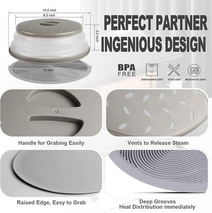 2 in 1,  Microwave Place Mat & Food Cover- Mat as Bowl Holder, for Splatter Guard, Multi-Use: Silicone Trivet, Pot Holders, Drying, Baking, Utensils Rest for Kitchen Counter, Grey