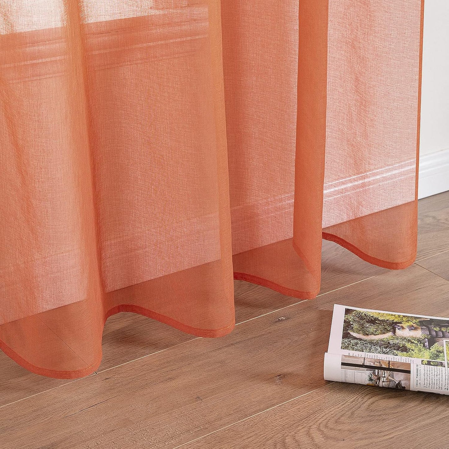 2 Panels Burnt Orange Semi Sheer Window Curtains Elegant Grommet Top Window Voile Drapes/Treatment Linen Textured Panels for Bedroom Living Room Fall Decor (54X72 Inches)