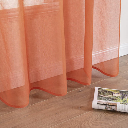 2 Panels Burnt Orange Semi Sheer Window Curtains Elegant Grommet Top Window Voile Drapes/Treatment Linen Textured Panels for Bedroom Living Room Fall Decor (54X72 Inches)