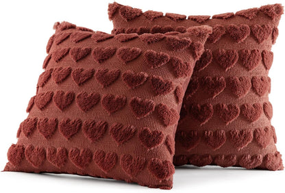 Set of 2 Burgundy Valentines Pillow Covers Heart Love Christmas Decorative Christmas Cute Throw Pillows 18X18 Inch Soft Plush Faux Wool Farmhouse for Spring Sofa Livingroom Bed