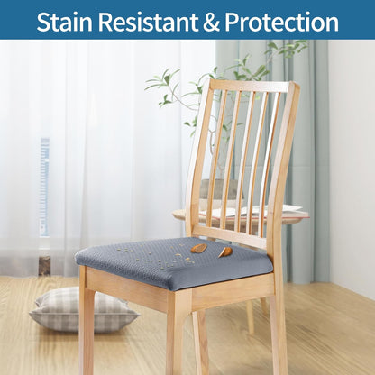 Seat Covers for Dining Room Chairs Set of 2, Stretch Jacquard Dining Chair Covers Removable Washable Slipcovers Protector, Grey