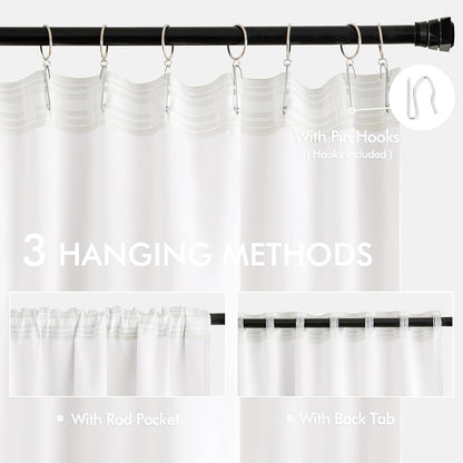 Pure White Back Tab Blackout Curtain Set, 96-Inch Length, 2 Panels for Bedroom, Rod Pocket/Pinch Pleat, Thermal Insulated Light Blocking Drapes for Living Room