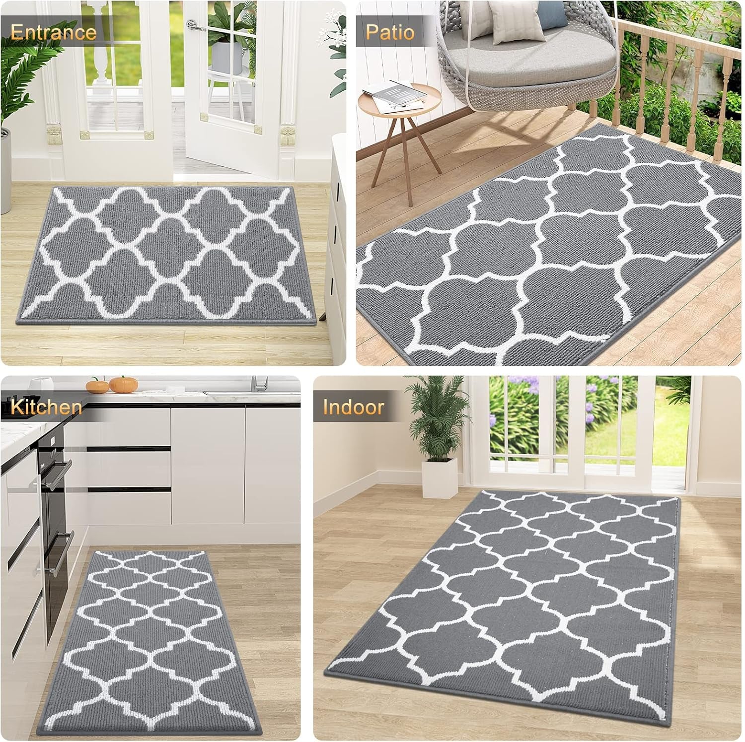 Indoor Door Mat, 30X17, Non-Slip Absorbent Resist Dirt Entrance Mat, Washable Low-Profile inside Floor Doormats for Entryway, Grey