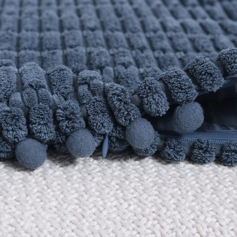 2 Packs Dusty Blue Decorative Throw Pillow Covers 12X20 Inch with Pom-Poms for Couch Bed Living Room, Farmhouse Boho Home Decor, Soft Corduroy Cute Lumbar Cushion Case 30X50 Cm