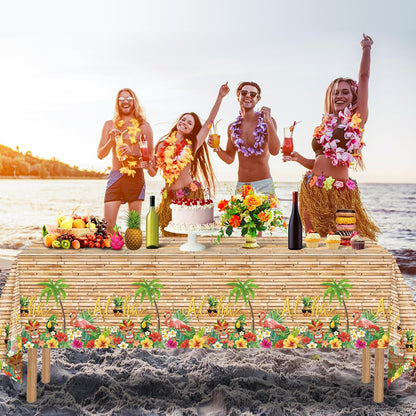 3Pcs Hawaiian Luau Tablecloth Tiki Party Tablecloths Tropical Table Cloth Plastic Disposable Rectangle Table Covers for Tiki Bar Tropical Summer Beach Pool Birthday Party Decorations ,108X 54 Inch