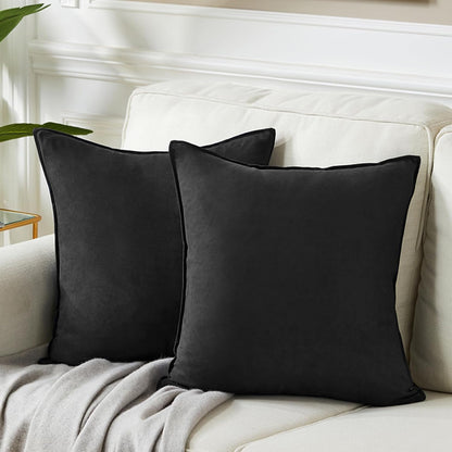 2 Packs Black Decorative Throw Pillow Covers 16X16 Inch, Super Soft Faux Suede Decor Square Pillow Covers, Solid Cushion Cover for Couch Living Room Sofa Bedroom 40X40 Cm