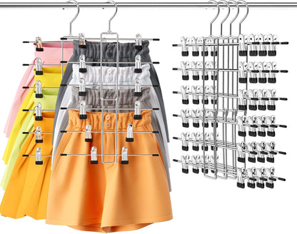 4 Pack Pants & Skirt Hangers Space Saving Hanging Closet Organizer and Storage, Upgrade Skirt Hangers with Clips and 360° Swivel Hook, Closet Storage