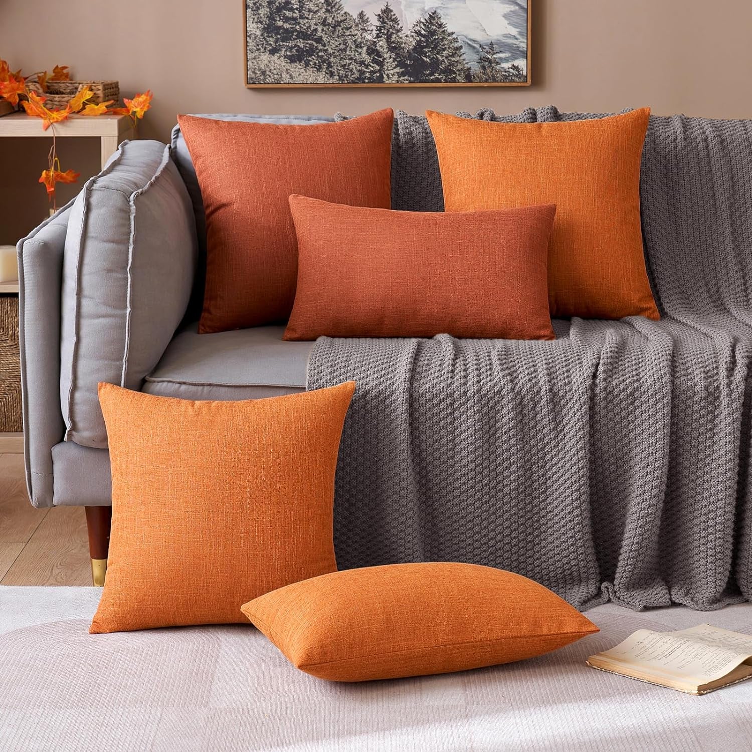 Set of 2 Rustic Linen Burlap Pillow Covers for Farmhouse Boho Decor - 18x18 Inch Accent Pillowcases for Sofa, Car, Couch, and Bedroom