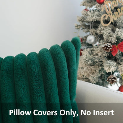Pack of 2 Faux Fur Plush Decorative Throw Pillow Covers Couch Cushion Case Soft Pillowcases (Dark Green, 20 X 20-Inch)