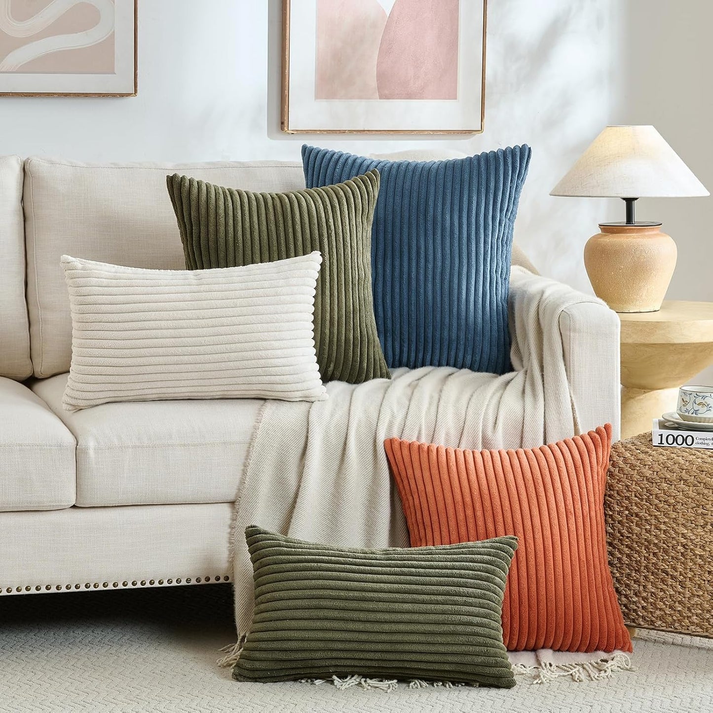 Set of 2 Burnt Orange Fall Decorative Throw Pillow Covers 16X16 Inch for Couch Bed Sofa, Autumn Halloween Thanksgiving Home Decor, Soft Plush Corduroy Cute Aesthetic Cushion Case 40X40 Cm