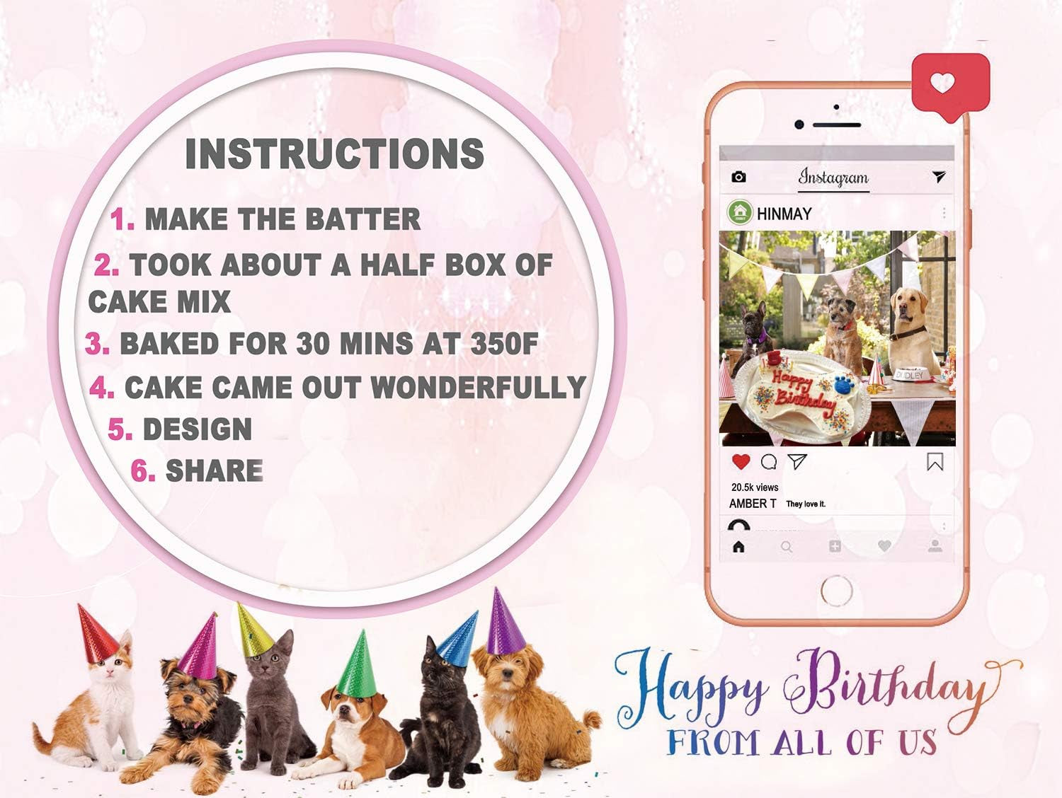 Dog Birthday Cake Mold Silicone Bone Shape Cake Pan with Decorating Pen (Pink, 10")