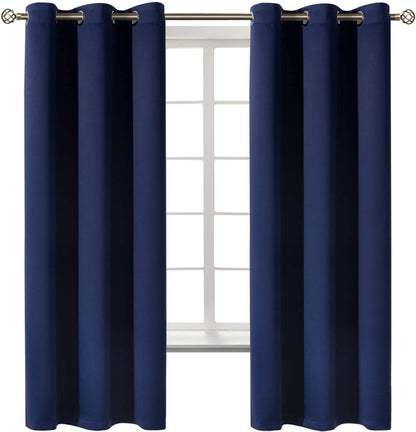 Blackout Curtains for Bedroom 63 Inches Long - Navy Blue Room Darkening Thermal Insulated Sunlight Blocking Grommet Window Drapes for Kids Boys Room, Set of 2 Panels, 42 X 63 Inch