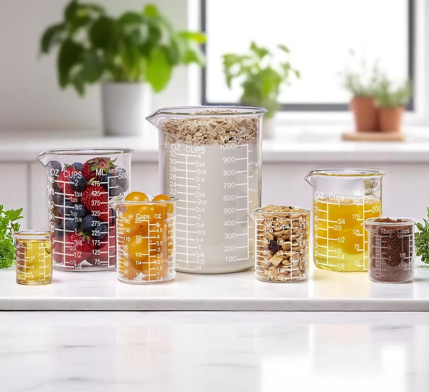 Ackers Etched Graduated Glass Measuring Cup - V-Shaped Spout- High Borosilicate Glass Measuring Cup for Kitchen or Dining, Easy to Read, 250Ml (8Oz, 1 Cup)